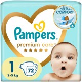 Scutece Premium Care Nr.1 pentru 2-5 kg, 72 bucati, Pampers