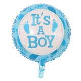 Balon din folie metalizata, flippy, figurina rotunda, model it&#039;s a boy, tema gender reveal, 45 cm, ambalaj individual, pai inclus, umflare cu aer sau
