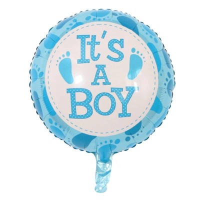 Balon din folie metalizata, flippy, figurina rotunda, model it&amp;#039;s a boy, tema gender reveal, 45 cm, ambalaj individual, pai inclus, umflare cu aer sau foto