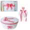 Set trusou botez, cutie trusou si lumanare, dantela si Ingeras, decor Corai,