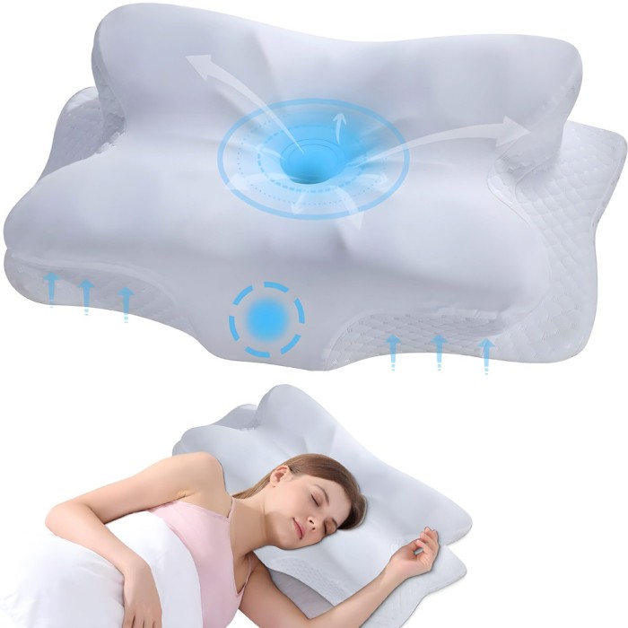 Perna Ortopedica Cervicala pentru dormit Linomag&reg;, Spuma cu Memorie, Husa lavabila, Suport pentru cap, gat, umeri si brate, Alb, 62 x 35 x 13 cm