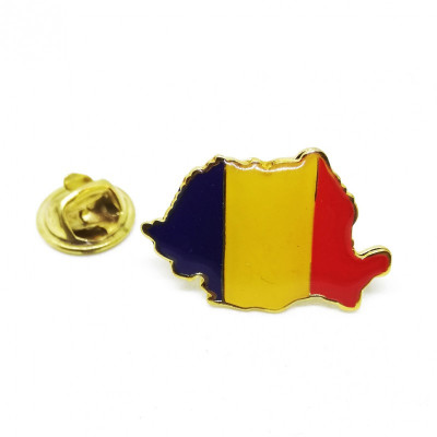 PIN Romania - Harta Romaniei in culorile tricolorului - 25mm foto