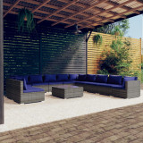 VidaXL Set mobilier de grădină cu perne, 12 piese,gri, poliratan