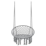 Scaun rotund tip leagan suspendat pentru casa sau gradina, cu franjuri, 150kg, gri Household NewTrend