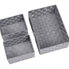 Set 3 cosuri pentru depozitare, Wenko, Adria, 34.5 x 13 x 24 cm, polipropilena, gri