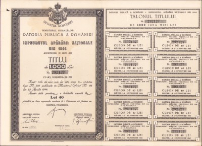 HST A534 &amp;Icirc;mprumutul Apărării Naționale 1944 titlu 1000 lei foto