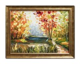 Cumpara ieftin Tablou impasto peisaj din natura pictat manual inramat Calmitate, 45x35cm ulei pe panza, Leonard Covaci