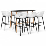 VidaXL Set mobilier de bar, 7 piese, negru și alb