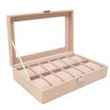 Cutie caseta eleganta depozitare cu compartimente pentru 12 ceasuri, imprimeu crocodil, crem