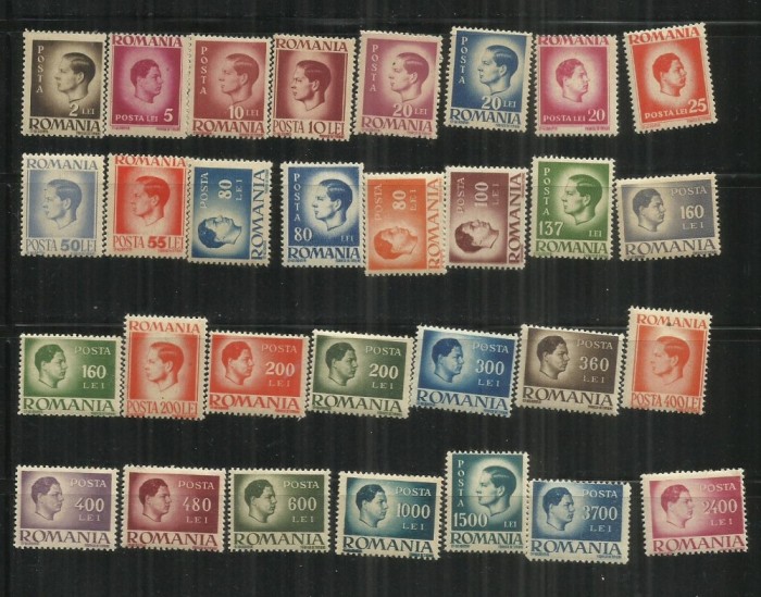 ROMANIA 1945 - UZUALE MIHAI I, HARTIE GRI, MNH - LP 188