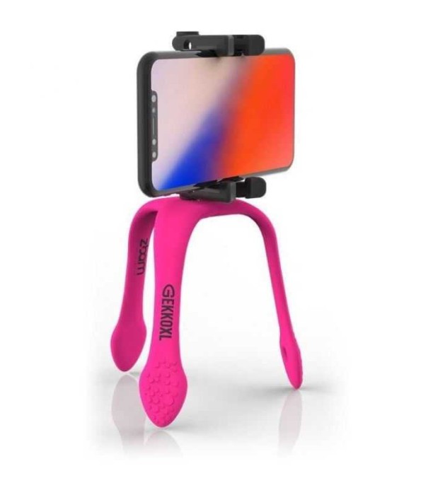 Selfie stick flexibil cu telecomanda bluetooth inclusa roz GekkoXL