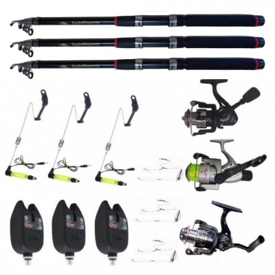 Set 3 lansete Ultra Carp 2.7 metrii, 3 senzori eastshark, 3 swingeri led, 3 mulinete si forfati foto