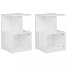 vidaXL Noptiere, 2 buc., alb extra lucios, 35 x 35 x 55 cm, PAL