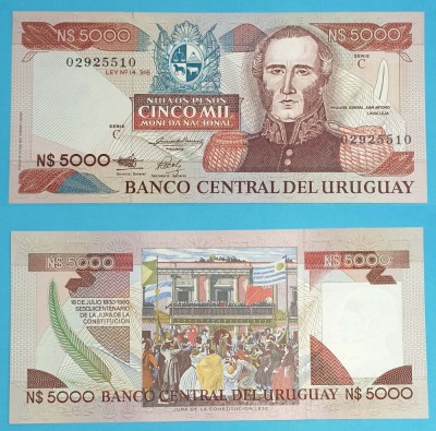 Uruguay 5.000 Nuevos Pesos 1983 &amp;#039;Jura de la Constitucion&amp;#039; UNC p#65 foto