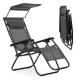 Șezlong pliabil cu copertină gri