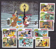 Redonda 1981 Disney Craciun serie + bloc MNH foto