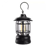 Lampa portabila camping cu carlig, ABS, Iluminare 21 COB LED, Intensitate reglabila, Acumulator inclus, Reincarcabila, Incarcare Solara si USB, 5W, eM