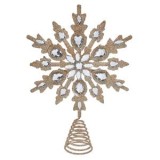 V&acirc;rf de Brad 3D Fulg de Zăpadă, Bej Auriu cu Glitter și Strass, 20 cm, CMCLASS