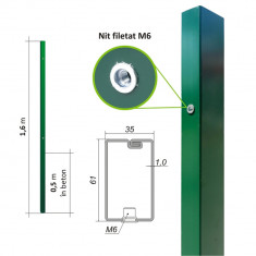 STALP ZINCAT VERDE H - 160 CM PENTRU GARD H - 105 CM, TEAVA 61X35 MM foto