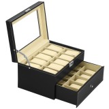 Cutie depozitare si organizare ceasuri, MDF, piele ecologica, 28x20x16,5cm, negru interior crem Household NewTrend