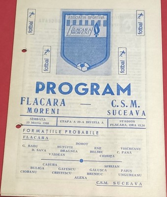 Program meci fotbal FLACARA MORENI-CSM SUCEAVA (19.03.1988) foto