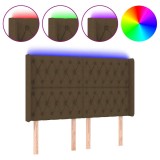 Cumpara ieftin Tablie de pat cu LED, maro inchis, 147x16x118/128 cm, textil