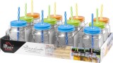 Pahar din sticla MagicHome cu pai si capac colorat, 480 ml