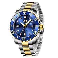 Ceas Bărbați Lige 89151 Auriu-Albastru &ndash; Design Business, Funcții Multiple, Rezistent la Șocuri, Rezistent la Apă 3ATM