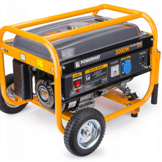 Generator curent electric 3000 W, 3 KW, 220 V, Stabilizator de tensiune (AVR), Monofazat, protectie suprasarcina, roti si manere pentru transport, Pow