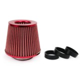 Filtru Aer Sport Conic Rosu Amio, Bumbac, Universal, 3 Adaptoare 76-55mm, Inox