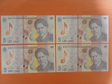 4 x Bancnota 5 lei 2018(2018) - UNC++++ - cite 2 consecutive identice una dupa alta 181J / 182J