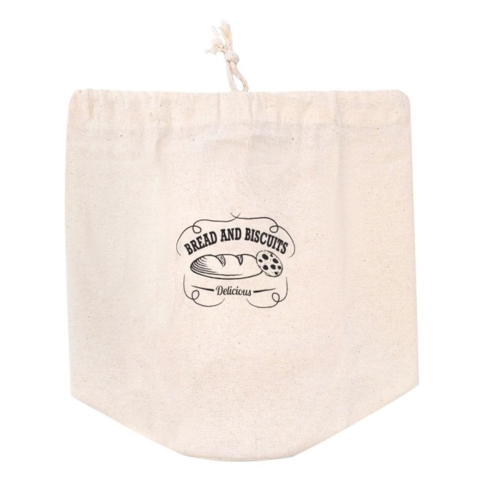 Husă Textilă pentru P&acirc;ine și Biscuiți, Bej, 31x32 cm, Bumbac, &Icirc;nchidere cu șiret