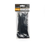 Coliere de cablu negre 150 x 2,5 mm din nylon 66, set 100 buc