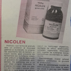 1988 Reclamă medicament NICOLEN comunism 24x16 cm industrie farmaceutica