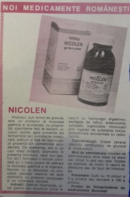 1988 Reclamă medicament NICOLEN comunism 24x16 cm industrie farmaceutica foto