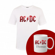 "AC/DC" Set Personalizat – Tricou + Cană Alb XS