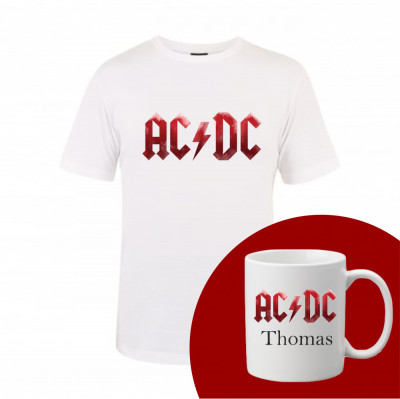 &amp;quot;AC/DC&amp;quot; Set Personalizat &amp;ndash; Tricou + Cană Alb XL foto