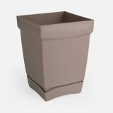 Ghiveci Patrați Bej cu Farfurie Integrată din Plastic, CMCLASS