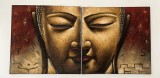 Set Tablou abstract modern pictat manual, Buddha, Pictura in cutit 79x160 cm, Religie, Ulei, Cubism