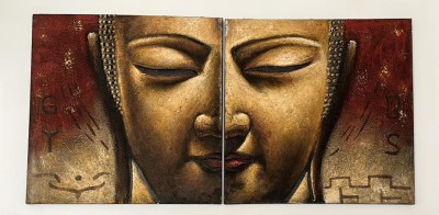 Set Tablou abstract modern pictat manual, Buddha, Pictura in cutit 79x160 cm foto