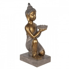 Suport lumanare din polirasina gri auriu Buddha 19 cm x 17 cm x 44 h Elegant DecoLux foto