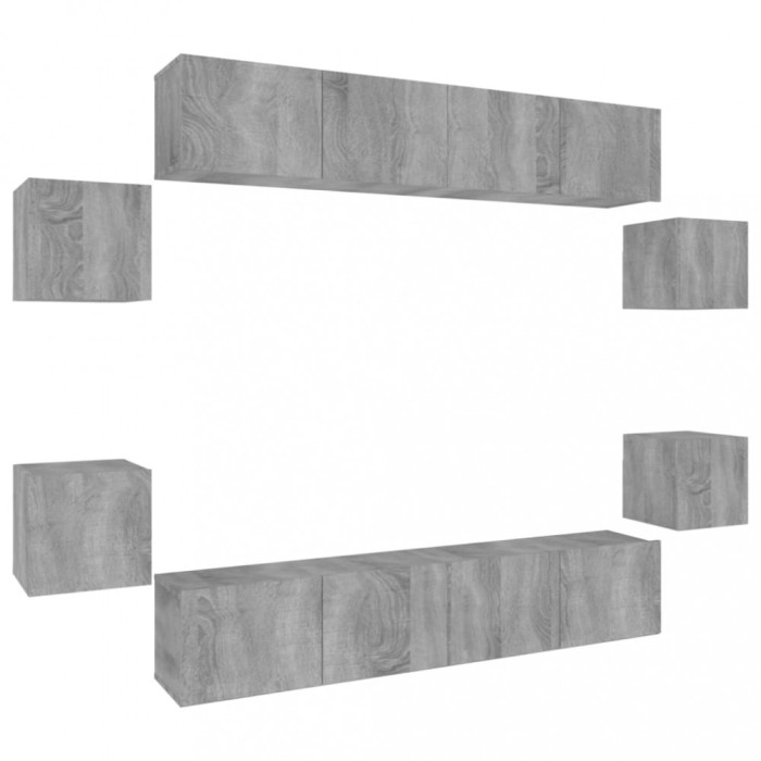 Set dulap TV, 8 piese, gri sonoma, lemn prelucrat
