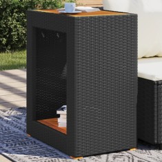 vidaXL Masă laterală de grădină blat lemn, negru 60x40x75 cm poliratan 366303