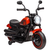 HOMCOM Motocicleta Electrica pentru Copii 18-36 Luni, cu Roti Suplimentare si Far, din PP si Metal ,Rosu si Negru | Aosom Romania