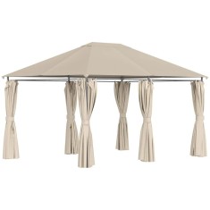 Pavilion/foisor pentru gradina/terasa, cadru metalic, cu perdele, bej, 4x3x2.64 m