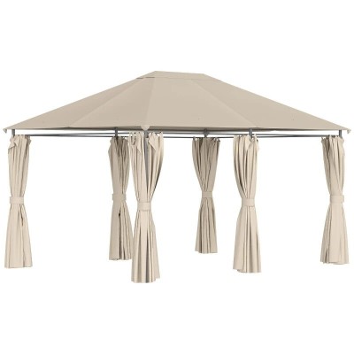 Pavilion/foisor pentru gradina/terasa, cadru metalic, cu perdele, bej, 4x3x2.64 m foto