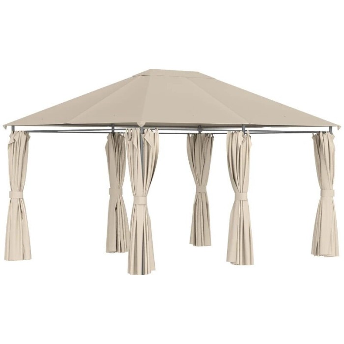 Pavilion/foisor pentru gradina/terasa, cadru metalic, cu perdele, bej, 4x3x2.64 m