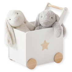 Cutie pentru Jucarii GINGER HOME cu Roti pentru Impins din Lemn Alba 38x45x54 cm.