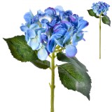 Floare Artificială Hortensie, Model 58cm, Culoare Bleu-Lila, Material Plastic, Oem