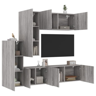 vidaXL Unități TV de perete, 5 piese, gri sonoma, lemn prelucrat 3216494 foto